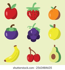 set of fruits with flat style good for sticker, element design, icons, printable, etc