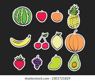 Set of fruits flat vector design. Colorful and different kind of fruits in hand drawn style. Suitable for cooking, food, or gardening related illustration.