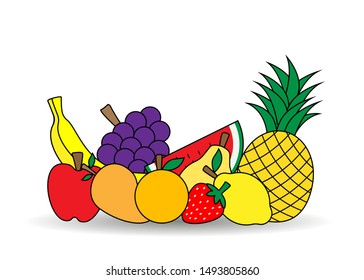 set of fruits in group isolated vector illustration
