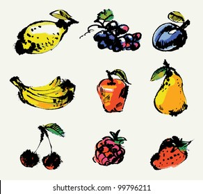 Set of fruits. Hand painted illustration. Vector illustration