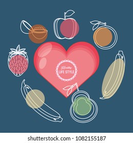 set fruits healthy food