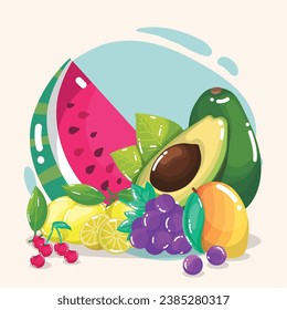 Set of fruits Healthy food Vector