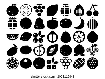 Set of fruits icon. Black and white design. Vector illustration.