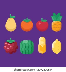 Conjunto de frutos colección de iconos ilustración vectorial de frutos de dibujos animados