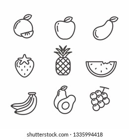Set of fruits icon with outline design, fruit vector illustration