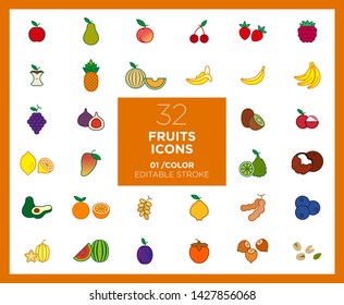 Set of Fruits icons in color	
