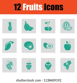 Set of fruits icons. Green on gray design. Vector illustration.