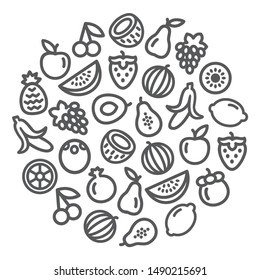 Set of fruits icons illustration background in a circular shape