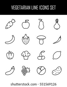 Set of fruits icons in modern thin line style. High quality black vegetables symbols for web site design and mobile apps. Simple linear fruits pictograms on a white background.