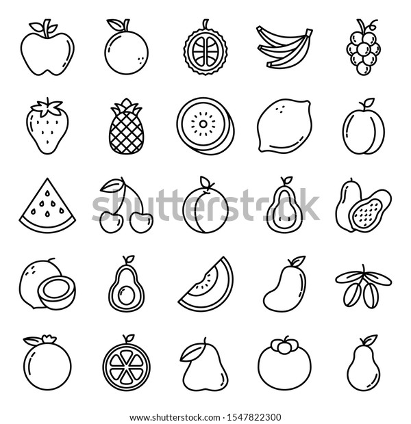 set of fruits icons with simple outline style, vector\
eps 10 