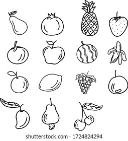 A Set of fruits icons suitable for any food content with doodle cartoon style