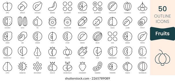 Set of fruits icons. Thin linear style icons Pack. Vector Illustration