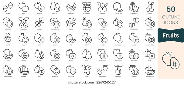 Set of fruits icons. Thin linear style icons Pack. Vector Illustration