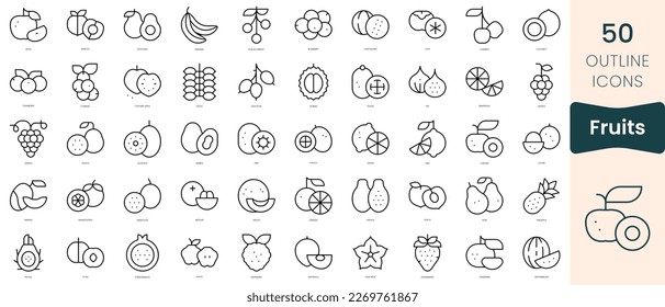 Set of fruits icons. Thin linear style icons Pack. Vector Illustration