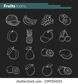 Set of fruits icons. Vector illustration. Thin line.