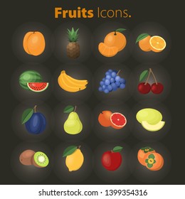 Set of fruits icons. Vector illustration. Colored icon.