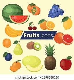 Set of fruits icons. Vector illustration.