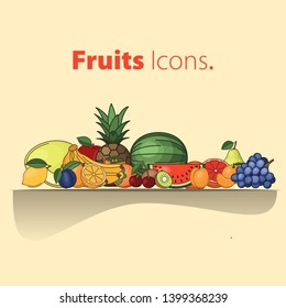 Set of fruits icons. Vector illustration.