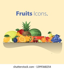 Set of fruits icons. Vector illustration.