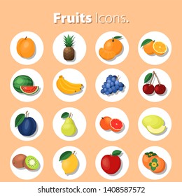 Set of fruits icons. Vector illustration. Concept.