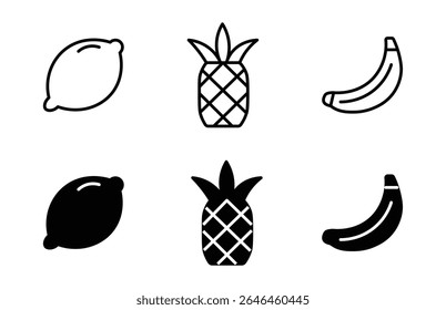 Set of fruits icons vector illustration. Fruits - thin line web icon set. icons bundle isolated on white background. Editable stroke.