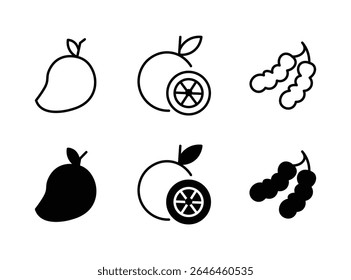 Set of fruits icons vector illustration. Fruits - thin line web icon set. icons bundle isolated on white background. Editable stroke.