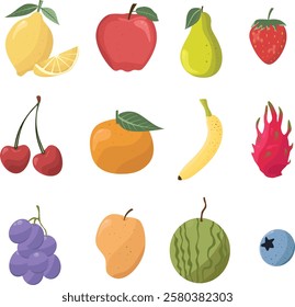 Set of fruits illustration isolated on white