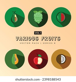 set of fruits illustration vector flat color icons with minimal flat design icon