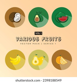 Set of fruits illustration vector flat color icons - Abstract Fruit shapes art print design