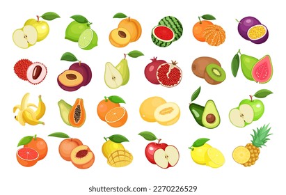 Set of fruits isolated on white background