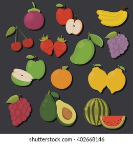 Set of Fruits Isolated Vector. Illustration. Cute Cartoon.