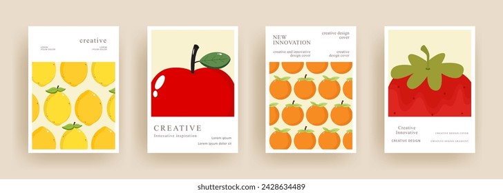 Set of fruits lemon, orange, apple, strawberry Illustration posters template. Good for poster, business card, invitation, flyer, banner, brochure, email header, post in social networks, advertising