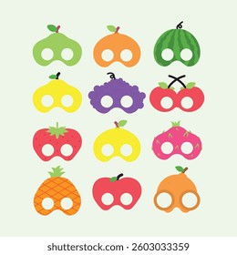 Set Fruits Mask Cartoon Illustration