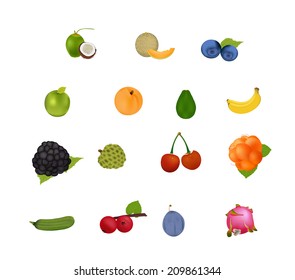 set fruits on white