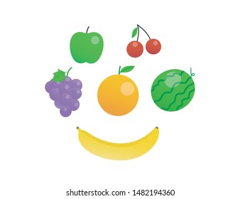 Set of fruits on white background. Healthy food design. vector illustration