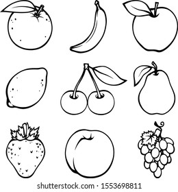 Set fruits on white background