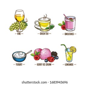 Set of fruits on a white background. Icons
