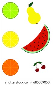 Set of fruits on white background, vector illustration
