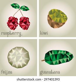 Set of fruits on white backgrounds. Low Poly. Vector illustration