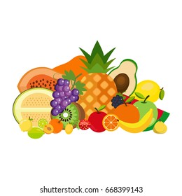 Set of Fruits (orange, apple, banana, avocado, grape, papaya, watermelon, mango, pineapple, strawberry)   