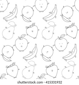 Set of fruits pattern black and white background