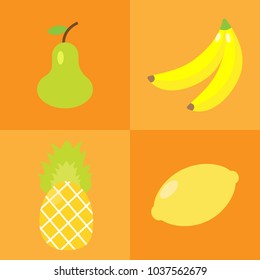Set of fruits pear, lemon, banana pineapple