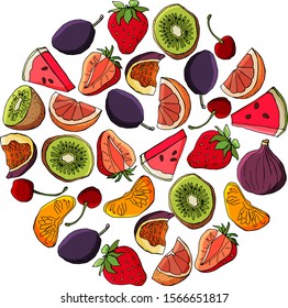 set of fruits placed in a circle