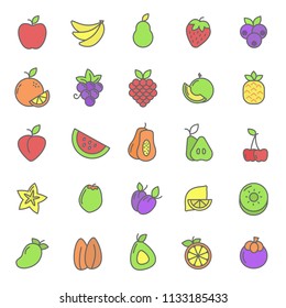 set of fruits plant icon with simple outline and modern concept, editable stroke, use for food infograph and culinary website, containt such as vegertarian, green, healthy food, vitamin vector eps 10 