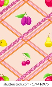 Set fruits as seamless pattern of kitchen design.