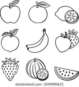 A set of fruits silhouette vector line art