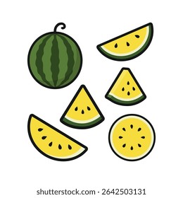 Set of fruits. Summer fruit collection. Fruits watermelon. Vegetarian and ecology food. Vector illustration.