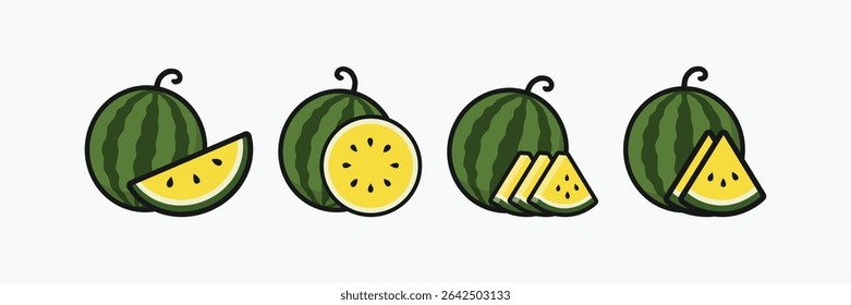 Set of fruits. Summer fruit collection. Fruits watermelon. Vegetarian and ecology food. Vector illustration.