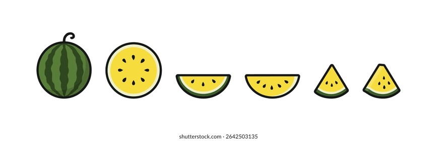 Set of fruits. Summer fruit collection. Fruits watermelon. Vegetarian and ecology food. Vector illustration.