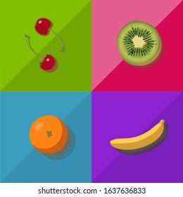 Set of fruits top view.  Vector graphics flat style.